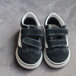 Vans Kids Black and White Velcro Sneakers